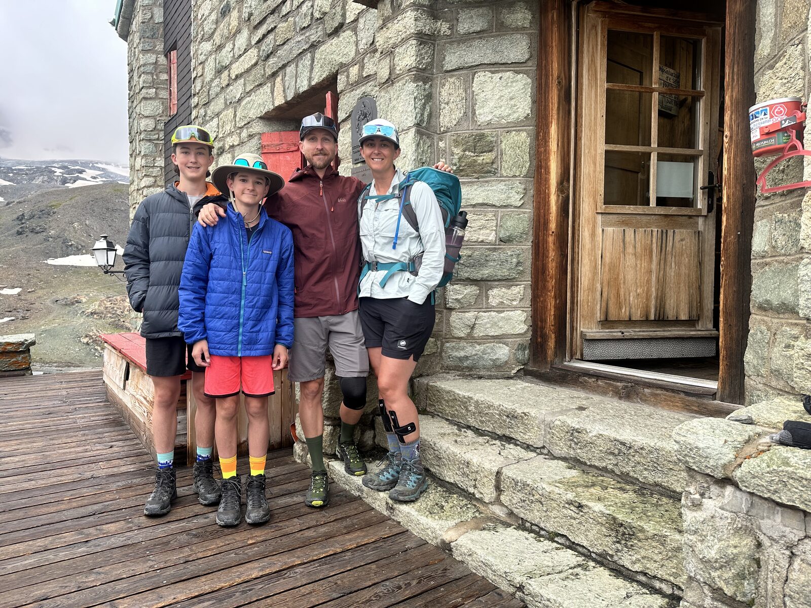 Ian with his family at an alpine hut on the Walker's Haute Route